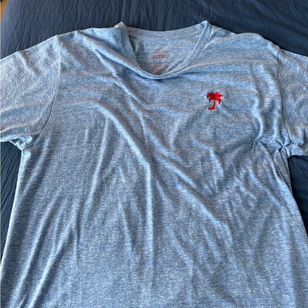 Altru Heather Blue Tee with Red Palm Embroidery
